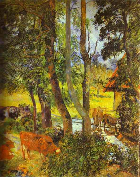 Cattle Drinking. <br>1885. Oil on canvas. <br>Galleria d'Arte Moderna, Milan, Italy