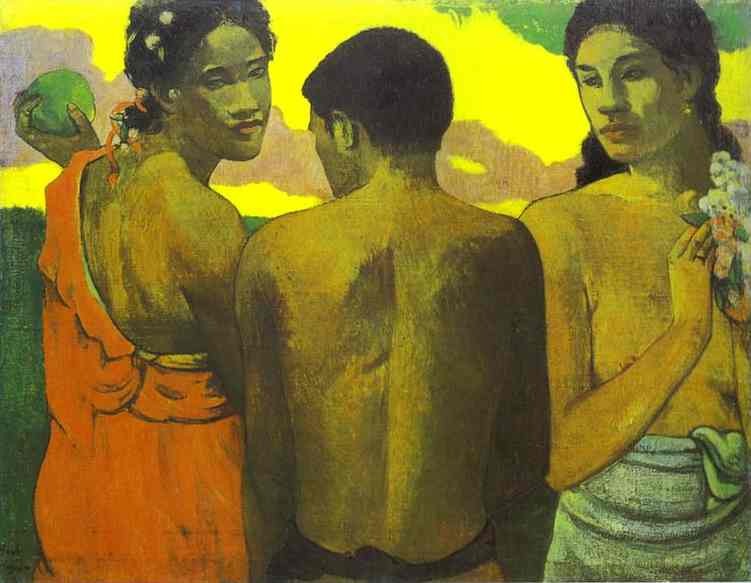 Three Tahitians. <br>1899. Oil on canvas. <br>National Gallery of Scotland, Edinburgh, UK.